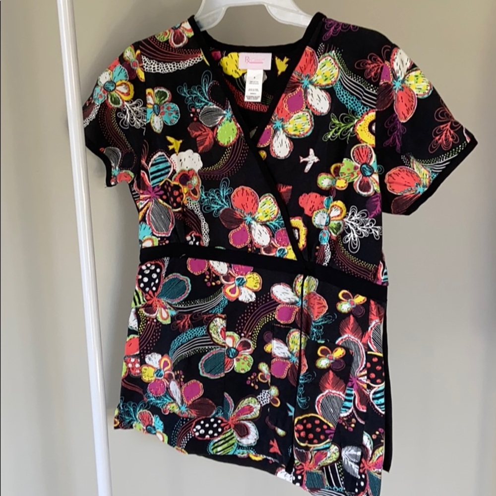 RX Gear Floral scrub top with cross body detail